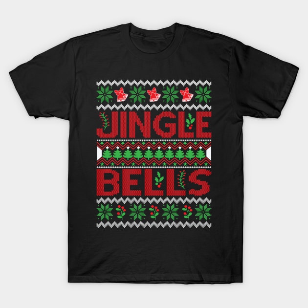 Jingle Bells Christmas Ugly Sweater T-Shirt by MZeeDesigns